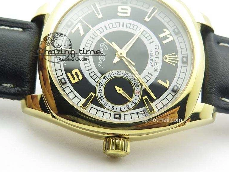 On Strap Black And Dial Numeral Date Leather A2824 Markers YG Cellini Brown Stick 0731